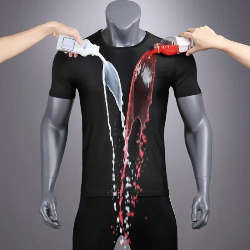 Creative Hydrophobic Anti-Dirty Man Top Solid Color Men T Shirt Soft Short Sleeve Quick Dry Top Breathable Wear Resistant Tee